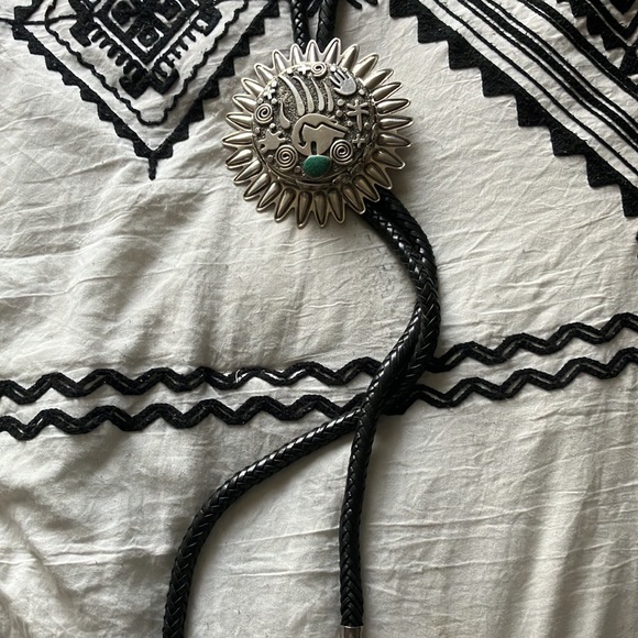 Alex Sanchez orig.(sterling silver w/turquoise stone embbed blk leather W/SS tip - Picture 3 of 3